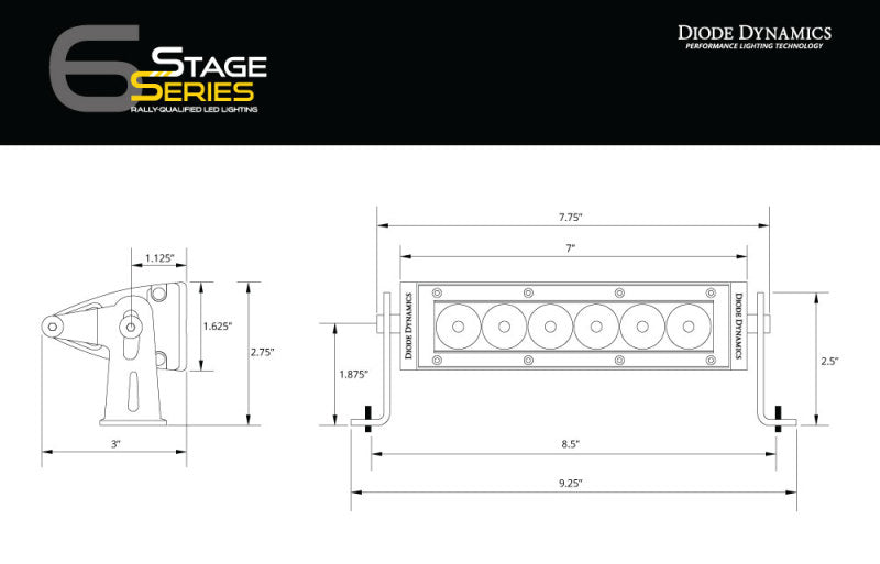 Diode Dynamics 6 In LED Light Bar Single Row Straight SS6 - Amber Wide Light Bar (Single)-thumbmail-5