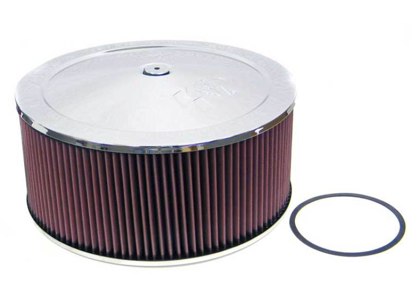 K&N Round - Red - Size 14in - 5.125in Neck Flange Custom Air Cleaner Assembly-thumbmail-2