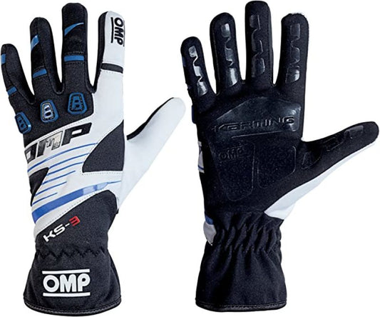OMP KS-3 Gloves Black/W/Blue - Size Xs