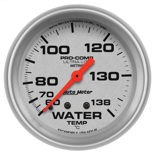 Autometer Ultra-Lite 66.7mm Mechanical 60-140 Degree C Water Temperature Gauge w/ 6in Tubing