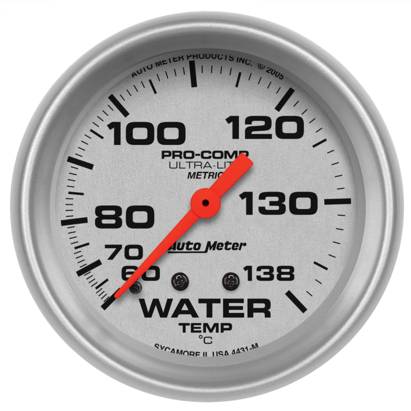 Autometer Ultra-Lite 66.7mm Mechanical 60-140 Degree C Water Temperature Gauge w/ 6in Tubing-thumbmail-1