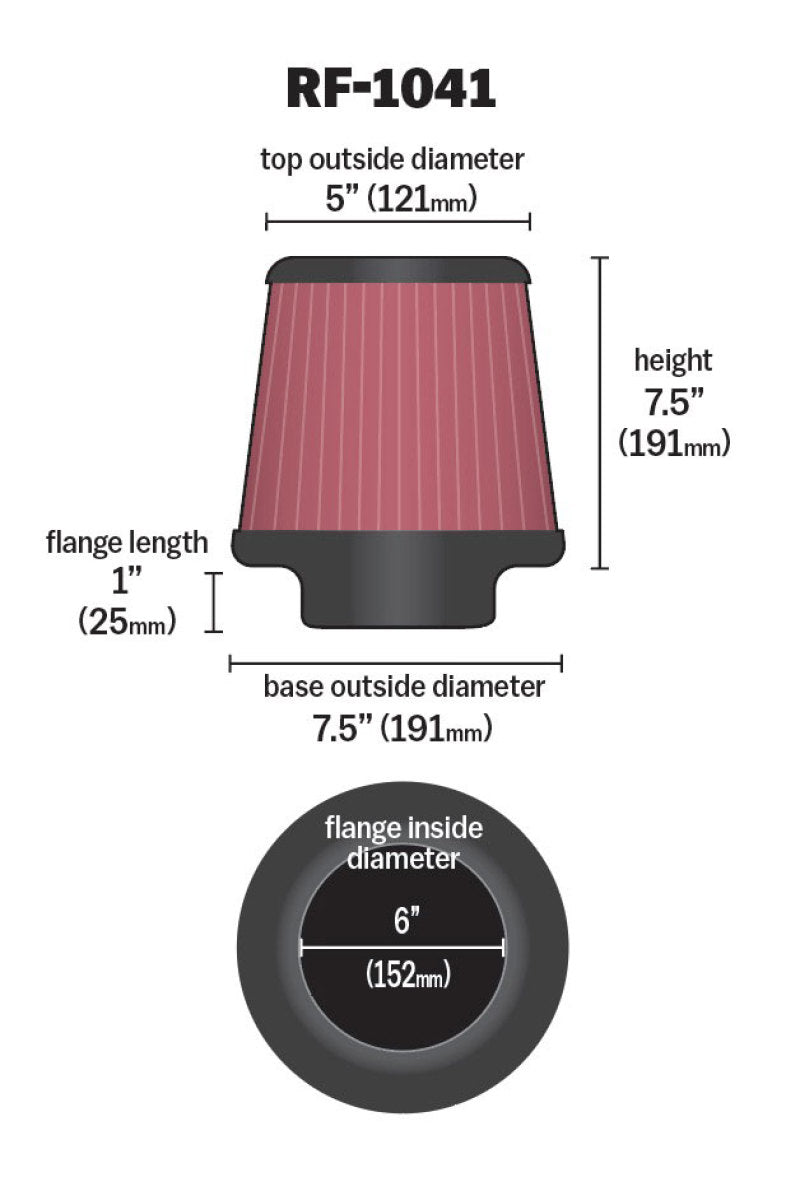 K&N Round Tapered Universal Air Filter 6 inch Flange 7 1/2 inch Base 5 inch Top 7 1/2 inch Height-thumbmail-11