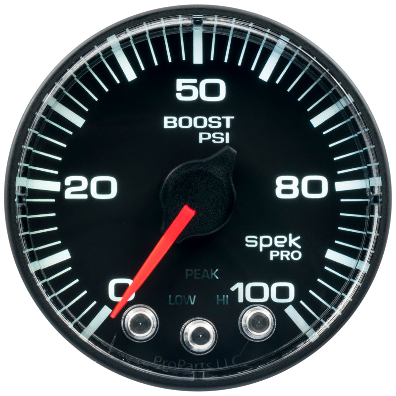 Autometer Spek-Pro Gauge Boost 2 1/16in 100psi Stepper Motor W/Peak & Warn Blk/Blk-thumbmail-2