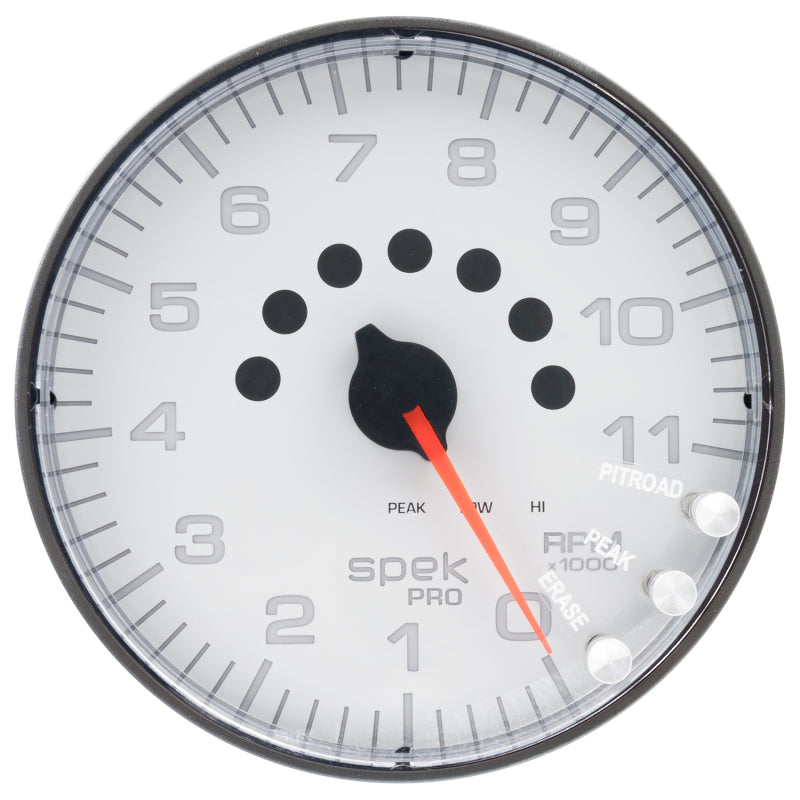 Autometer Spek-Pro Gauge Tachometer 5in 11K Rpm W/Shift Light & Peak Mem White/Black-thumbmail-1