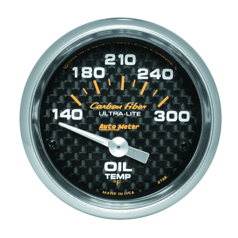 Autometer Carbon Fiber 52mm 140-300 Deg F Electronic Oil Temperature Gauge