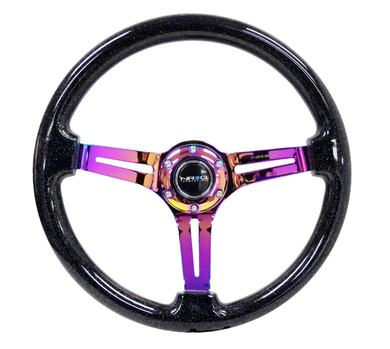 NRG Reinforced Steering Wheel (350mm / 3in. Deep) Blk Multi Color Flake w/ Neochrome Center Mark-thumbmail-3