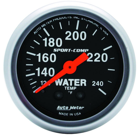 Autometer 2-1/16in 120-240 Degree F Mechanical Water Temp Sport-Comp Gauge w/ 12ft Tubing