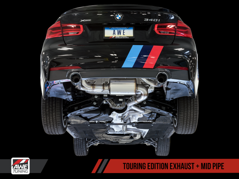 AWE Tuning BMW F3X 340i Touring Edition Axle-Back Exhaust - Chrome Silver Tips (90mm)-thumbmail-1