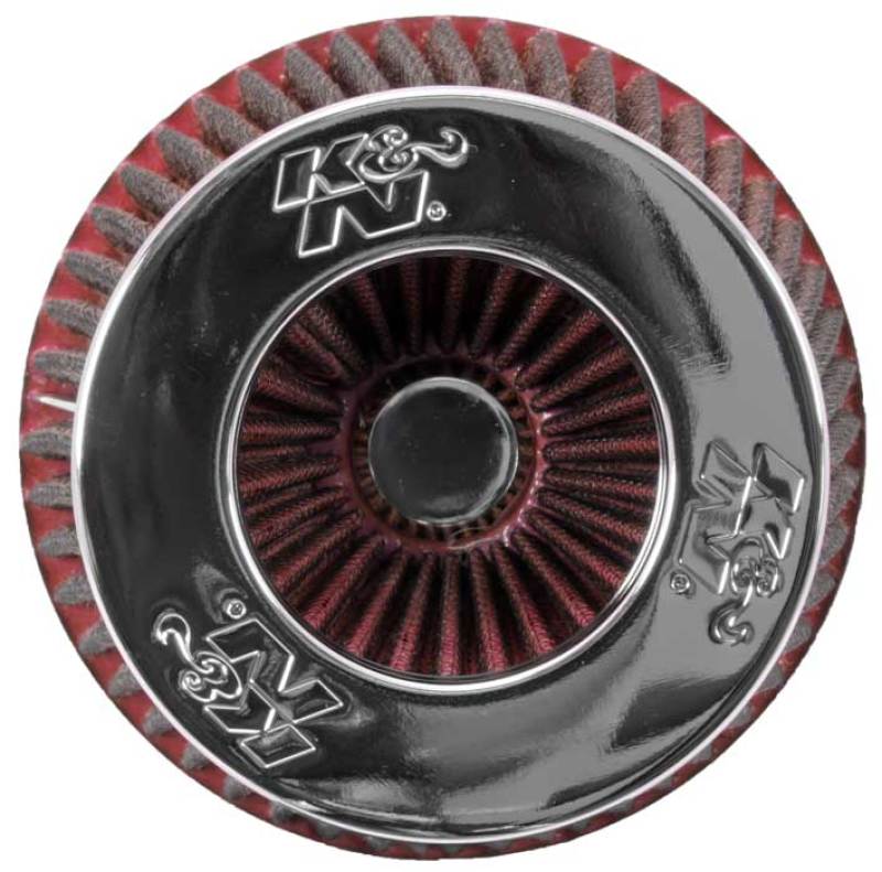 K&N Universal Air Filter Chrome Round Tapered Red - 4in Flange ID x 1.125in Flange Length x 5.5in H-thumbmail-1