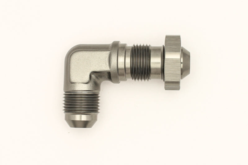 DeatschWerks 8AN Male Flare To 8AN Male Flare Bulkhead Adapter 90-Degree (Incl. Nut)-thumbmail-1