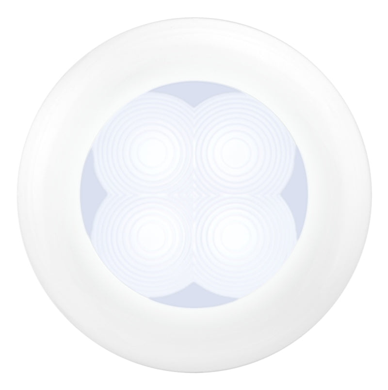Hella 0500 Series Slim Line White 12V DC Round Soft LED Courtesy Light w/ White Plastic Rim-thumbmail-2