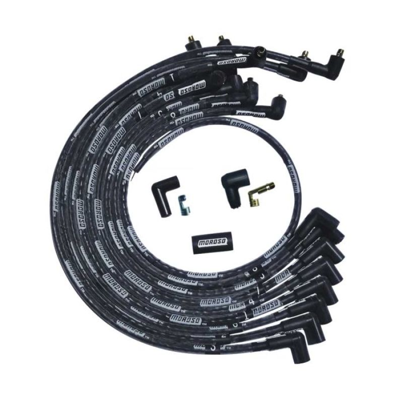 Moroso SBC Over Valve Cover Sleeved 90 Deg Plug Non-HEI Ultra Spark Plug Wire Set - Black-thumbmail-1