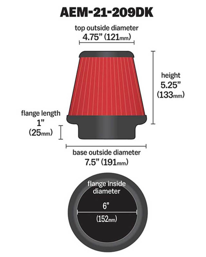 AEM 6 inch x 5 inch DryFlow Conical Air Filter-thumbmail-2