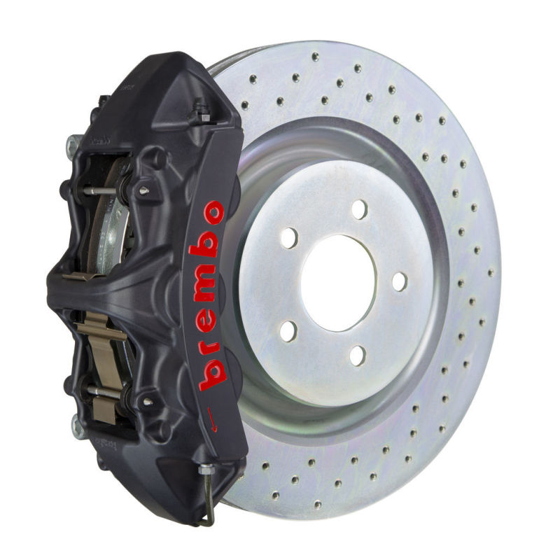 Brembo 05-14 Mustang GT Excl non-ABS Equipped Fr GTS BBK 6Pist Cast 355x32 1pc Rtr Drill-Black HA-thumbmail-1