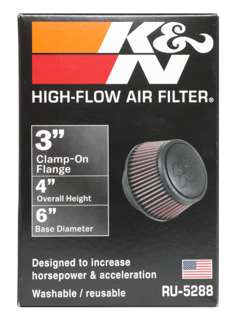 K&N Universal Round Clamp-On Air Filter 3in Flange ID x 6in Base OD x 4.625in Top OD x 3in Height-thumbmail-14