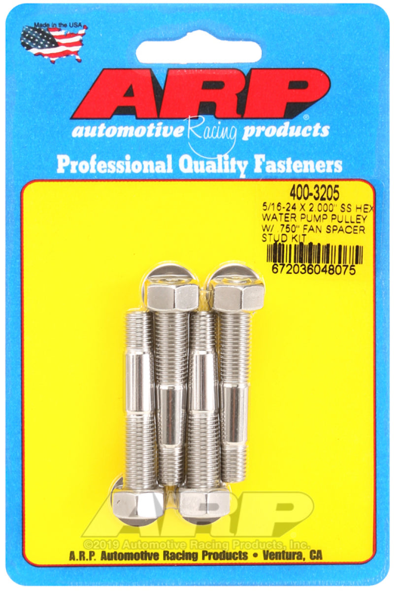 ARP 5/16-24 X 2.000 SS Hex Water Pump Pulley w/ .750in Fan Spacer Stud Kit-thumbmail-1