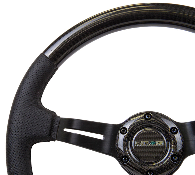 NRG Carbon Fiber Steering Wheel (350mm / 1.5in. Deep) Leather Trim w/Blk Stitch & Slit Cutout Spokes-thumbmail-1