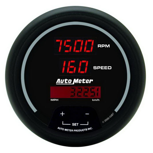 Autometer Black 85.7mm 8000 RPM/160 MPH or 260 km/h Digital Tach/Speedo Combo Gauge
