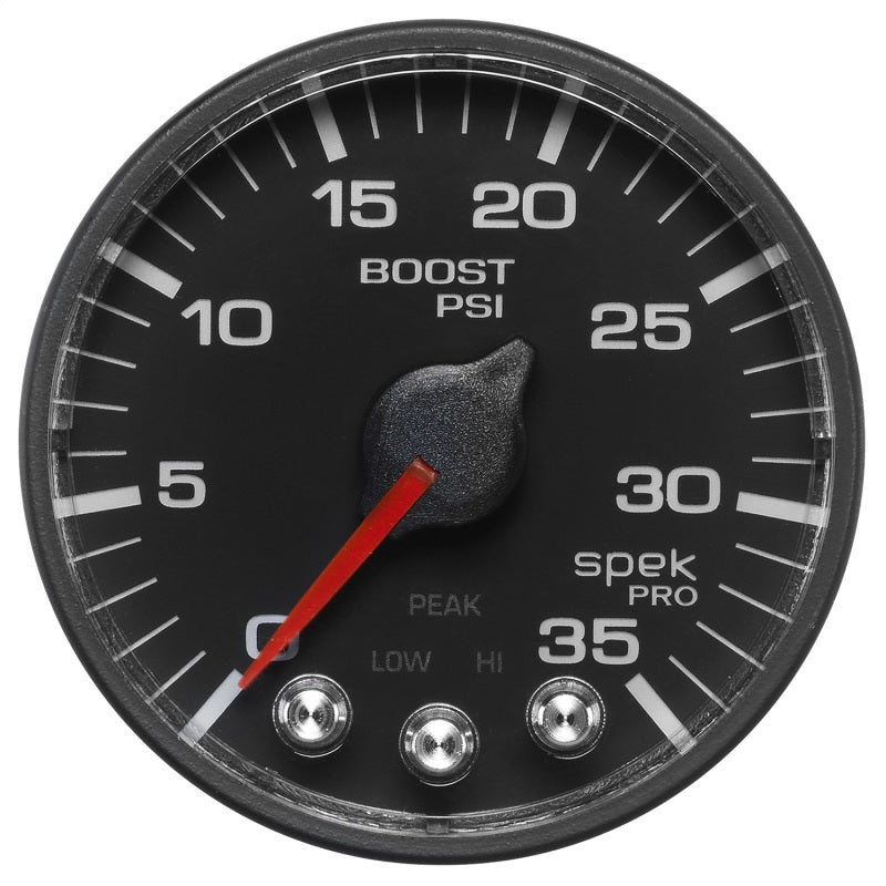 Autometer Spek-Pro Gauge Boost 2 1/16in 35psi Stepper Motor W/Peak & Warn Black/Black-thumbmail-2
