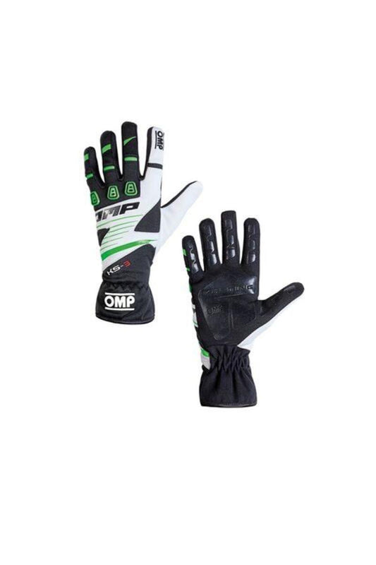 OMP KS-3 Gloves Black/W/Green - Size Xs