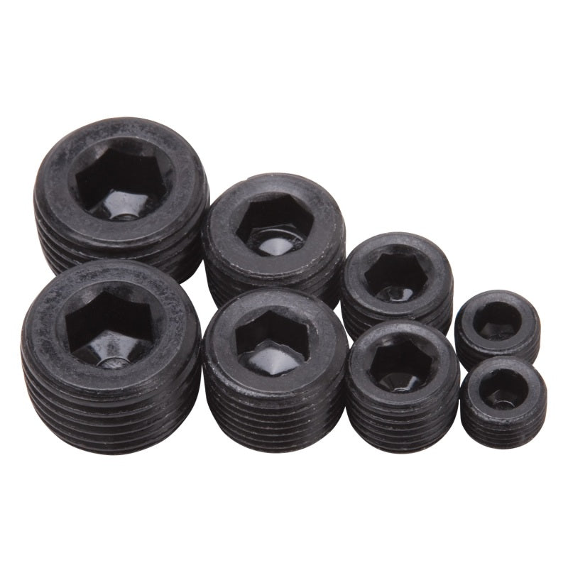 Edelbrock Fittings Pipe Plug Kit Internal Allen Head 1/8In 1/4In 3/8In 1/2In NPT Set of 8 Black-thumbmail-1