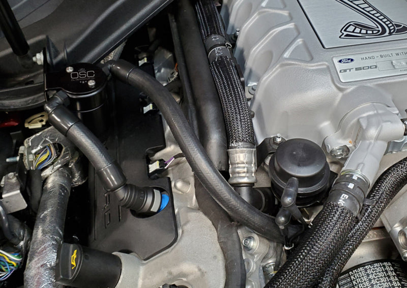 J&L 2020-2021 Ford Mustang GT500 Passenger Side Oil Separator 3.0 - Black Anodized-thumbmail-2