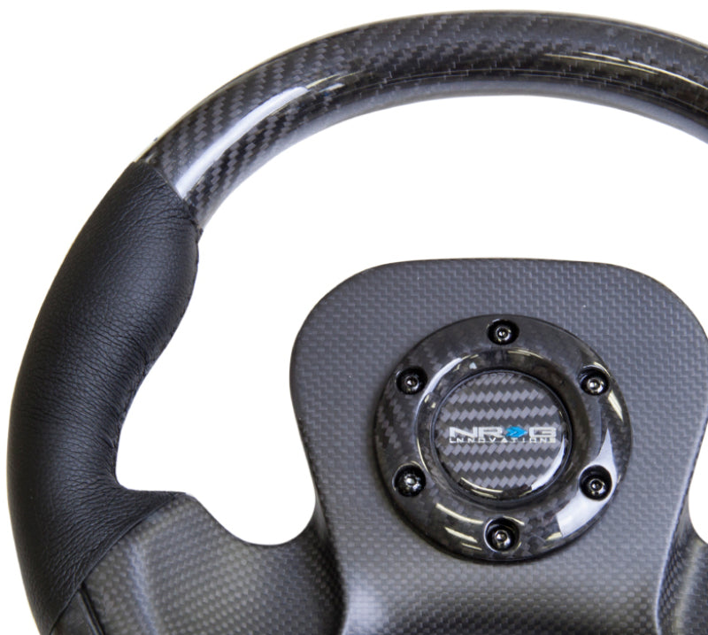 NRG Carbon Fiber Steering Wheel (320mm) CF Center Plate & Two-Tone Carbon w/Leather Trim Handles-thumbmail-1