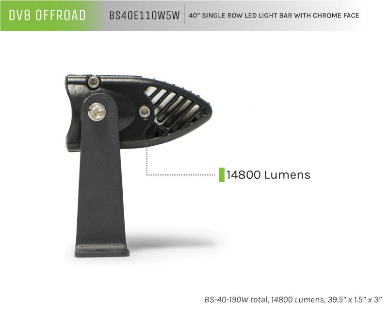 DV8 Offroad 40in Light Bar Slim 190W Spot 5W CREE LED - Black-thumbmail-4