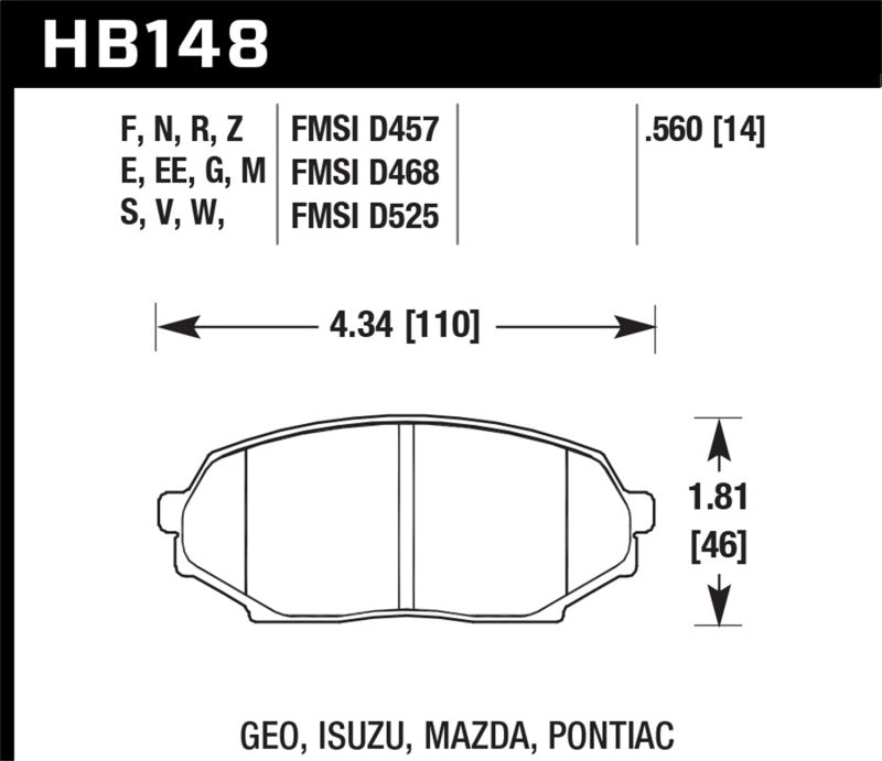 Hawk 90-93 Geo Storm / 90-92 Isuzu Impulse / 90-93 Mazda Miata DTC-60 Front Race Brake Pad-thumbmail-1