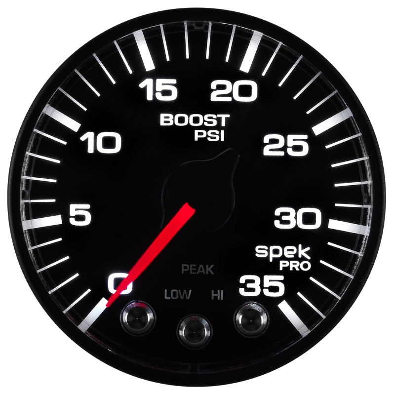 Autometer Spek-Pro Gauge Boost 2 1/16in 35psi Stepper Motor W/Peak & Warn Black/Black-thumbmail-3