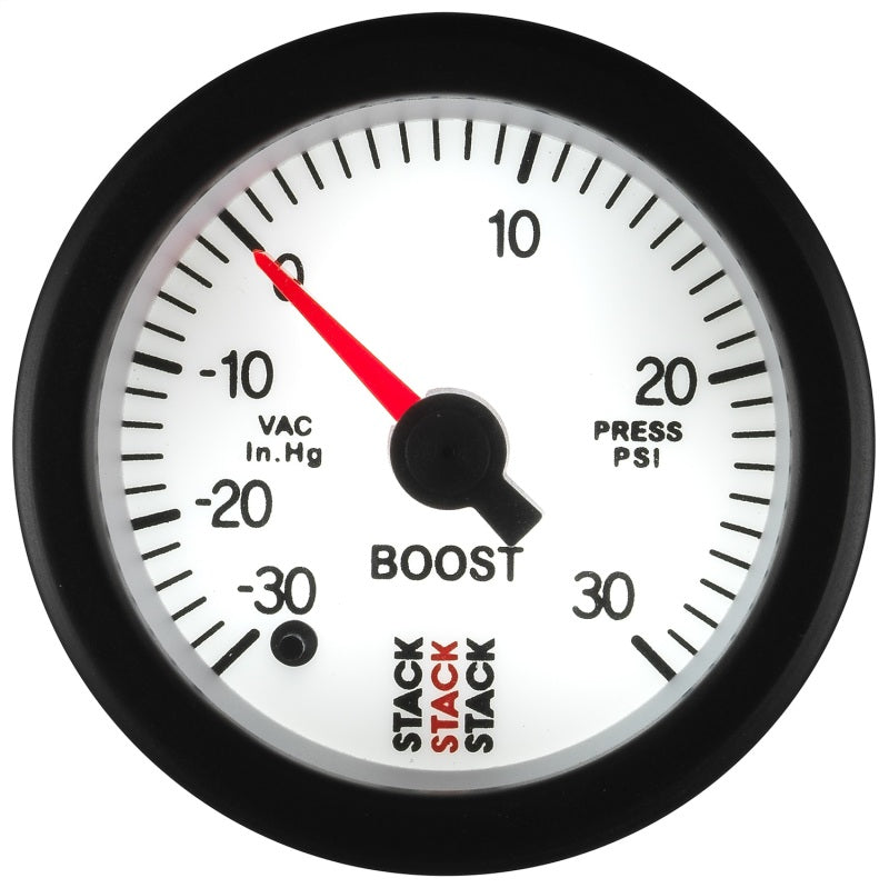 Autometer Stack 52mm -30INHG to +30 PSI (Incl T-Fitting) Pro Stepper Motor Boost Press Gauge - White-thumbmail-2