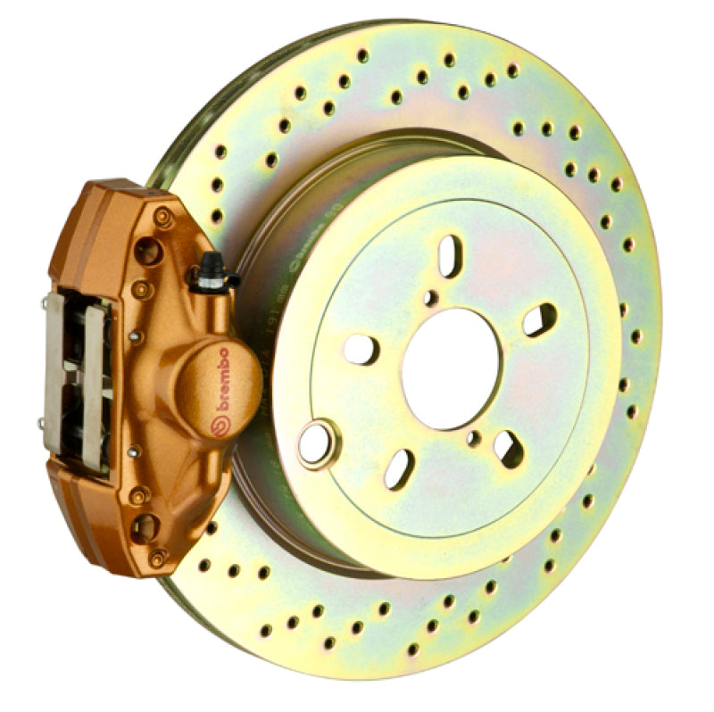 Brembo 02-07 Impreza/ wRX (GD/GG) Rear GT BBK 2 Piston Cast 2pc 316 x20 1pc Rotor Drilled - Gold-thumbmail-1