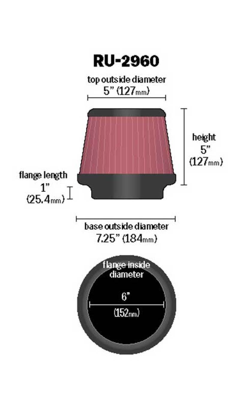 K&N Universal Tapered Filter 6in Flange ID x 7.5in Base OD x 5in Top OD x 5in Height-thumbmail-4
