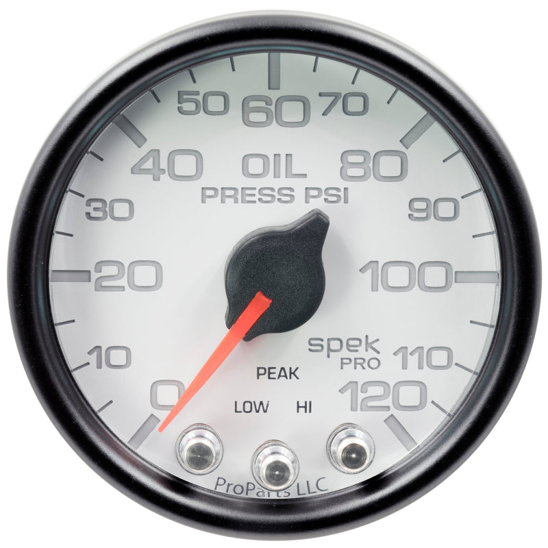 Autometer Spek-Pro Gauge Oil Press 2 1/16in 120psi Stepper Motor W/Peak & Warn Wht/Blk-thumbmail-1
