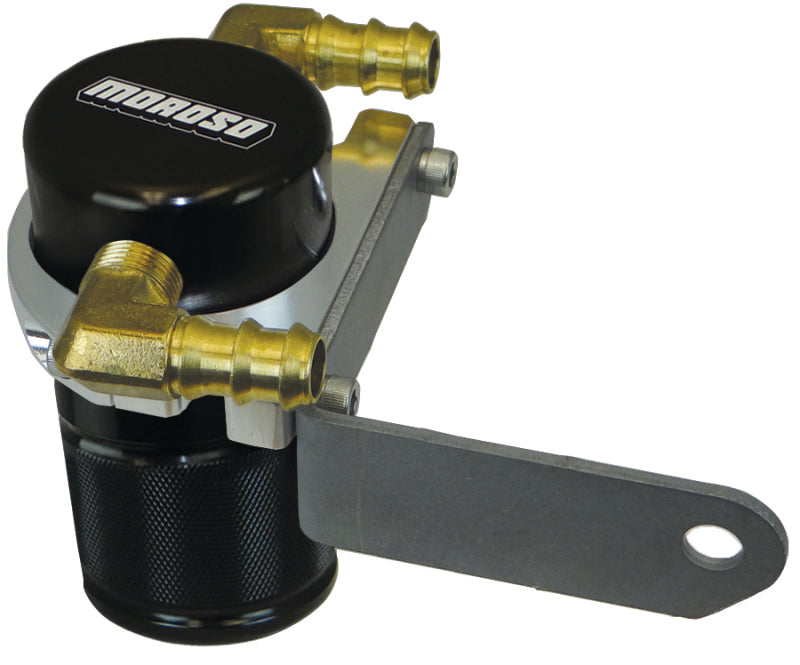 Moroso Dodge Challenger 5.7/6.4L (w/Shaker Hood) Air/Oil Separator Catch Can - Billet Alum - Black-thumbmail-1
