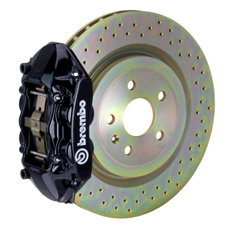 Brembo 10-15 Camaro V6 Rear GT BBK 4 Piston Cast 365x28 1pc Rotor Drilled-Black-thumbmail-1
