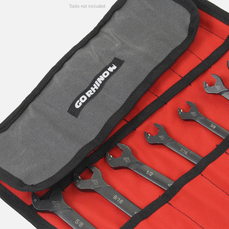 Go Rhino XVenture Gear Tool Wrench Roll - Small (3.5x3.5in. Closed) 12oz Waxed Canvas - Black-thumbmail-2