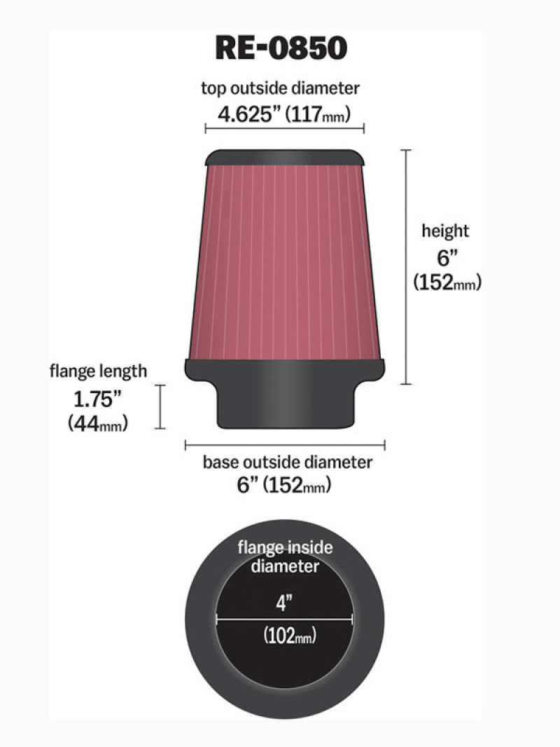 K&N Universal Air Filter (4in. Flange / 6in. Base OD / 4-5/8in. Top OD / 6in. Height)-thumbmail-8