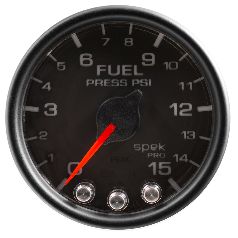 Autometer Spek-Pro Gauge Fuel Press 2 1/16in 15psi Stepper Motor W/Peak & Warn Blk/Blk-thumbmail-2
