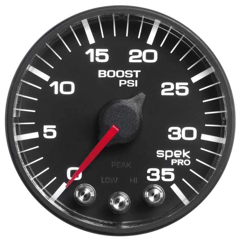 Autometer Spek-Pro Gauge Boost 2 1/16in 35psi Stepper Motor W/Peak & Warn Black/Black-thumbmail-4
