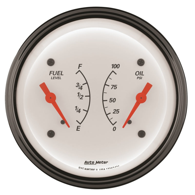 AutoMeter Gauge Dual Fuel & Oilp 3-3/8in. 240 Ohm(e) to 33 Ohm(f) & 100PSI Elec Arctic White-thumbmail-2