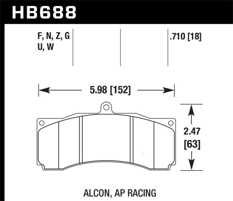 Hawk AP Racing/Alcon Performance Ceramic Racing Front Brake Pads w/0.710in Thickness-thumbmail-2