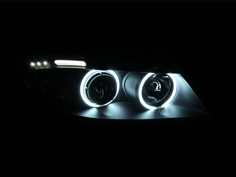 ANZO 2006-2008 BMW 3 Series E90-E91 Projector Headlights w/ Halo w/ LED Bar Black (CCFL)-thumbmail-4
