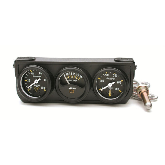 Autometer Auto Gage Console Oil Pressure / WTMP / Volt. 1.5in 100 psi 280 Deg. 18V Mechanical BK