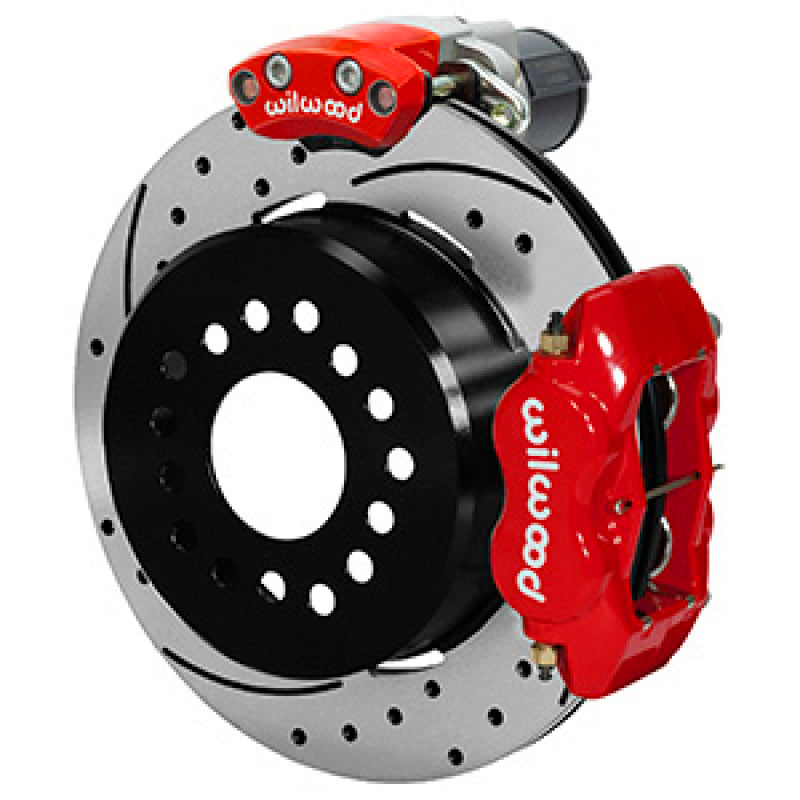Wilwood Forged Dynalite Rear Electronic Parking Brake Kit - Red Powder Coat Caliper - D/S Rotor-thumbmail-1