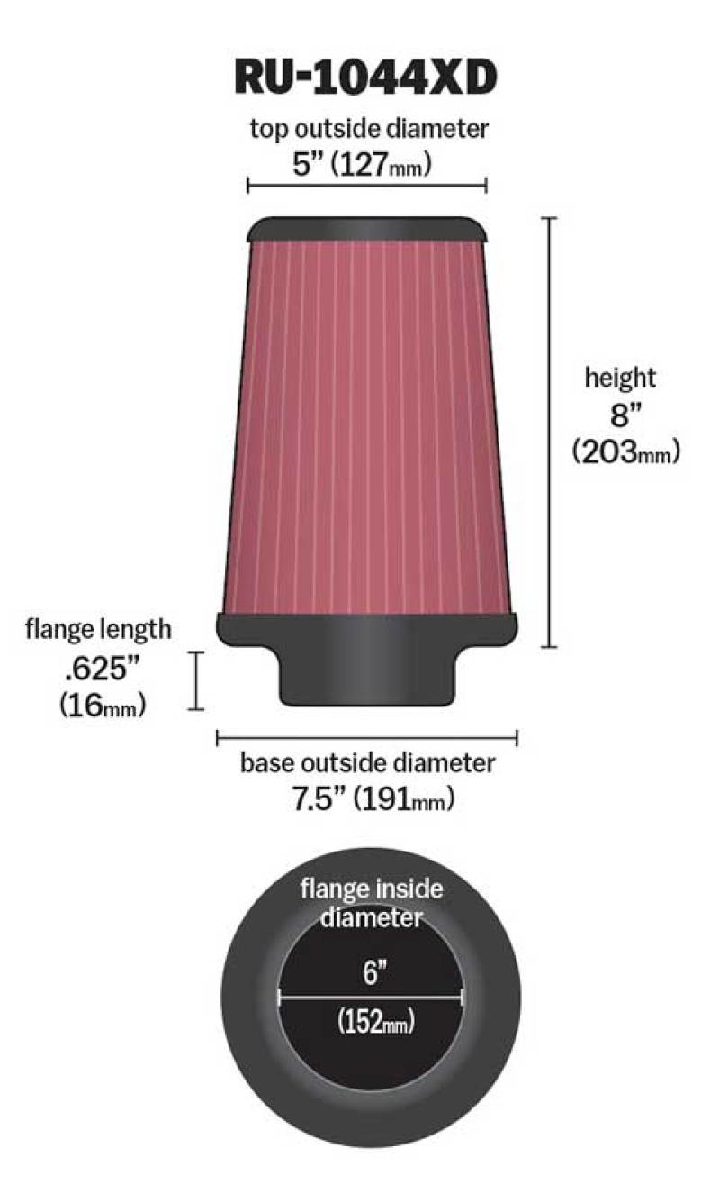 K&N Universal Clamp-On Air Filter 6in FLG / 7-1/2in B / 5in T / 8in H-thumbmail-3