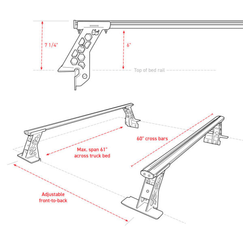 Go Rhino 20-22 Jeep Gladiator JT/16-22 Toy. Tacoma/05-21 Nssn Frontier XRS Cross Bars Kit - Tex. Blk-thumbmail-4