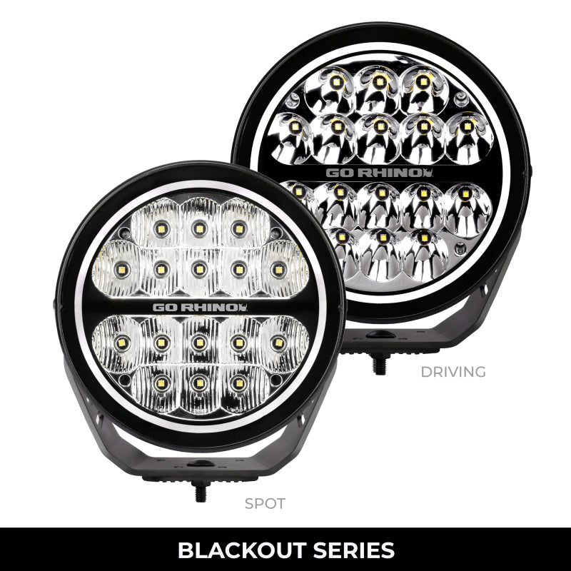 Go Rhino Xplor Blackout Series Round LED Spot Light Beam w/DRL (Surface/Thread Stud Mnt) 7in. - Blk-thumbmail-3