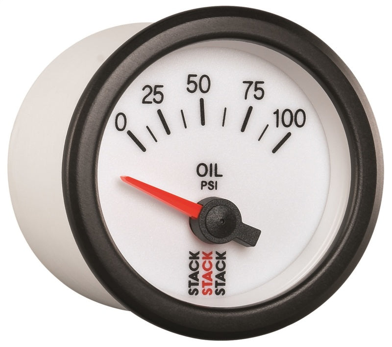 Autometer Stack 52mm 0-100 PSI 1/8in NPTF Electric Oil Pressure Gauge - White-thumbmail-2