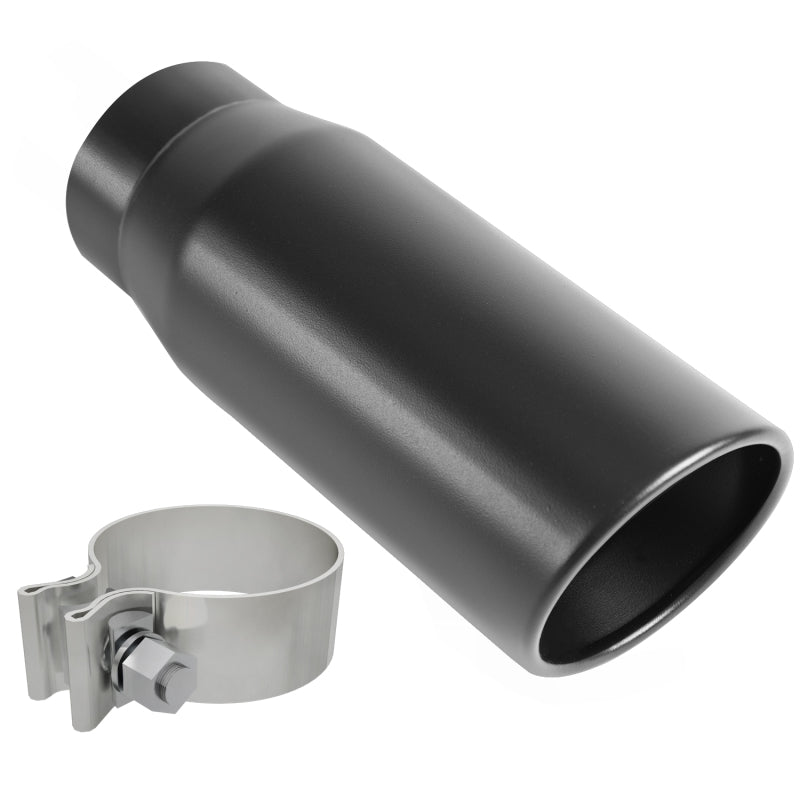 MagnaFlow Tip Black Coated  w/ Clamp Single Wall Round Outlet 4in Diameter 3in Inlet 12in Length-thumbmail-2